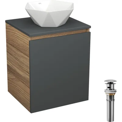 Тумба Bauedge Bau Dream Blackwood 50 графит, раковина BAU Crystal 40х40, выпуск клик-клак, хром SD4092