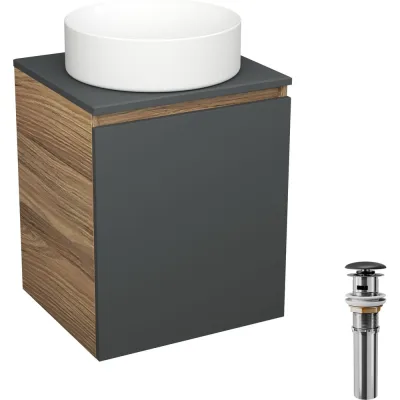 Тумба Bauedge Bau Dream Blackwood 50 графит, раковина BAU Dream круглая, выпуск клик-клак, черный SD4049