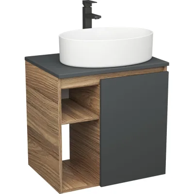 Тумба Bauedge Bau Dream Blackwood 60 правая, графит, раковина BAU Nimb 50х36, смеситель для раковины высокий Hotel Black черный SD4229