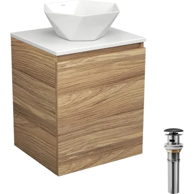 Тумба Bauedge Bau Dream Blackwood 50 с дверцей, раковина BAU Crystal 40х40, выпуск клик-клак, черный SD3094
