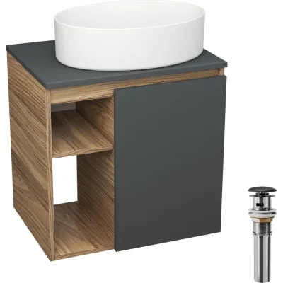 Тумба Bauedge Bau Dream Blackwood 60 правая, графит, раковина BAU Nimb 50х36, выпуск клик клак черный SD4228
