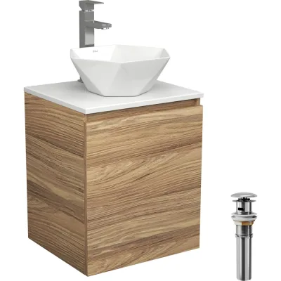 Тумба Bauedge Bau Dream Blackwood 50 с дверцей, раковина BAU Crystal 40х40, смеситель для раковины высокий Hotel Still, нержавеющая сталь, выпуск клик-клак, хром SD3097