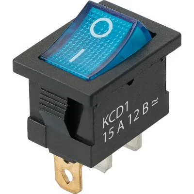 Выключатель клавишный TDM ELECTRIC KCD1-101N 12В AC/DC, 1P, 15А, (3с), ON-OFF, черный корпус, синяя клавиша, LED, Mini TDM SQ0746-0132