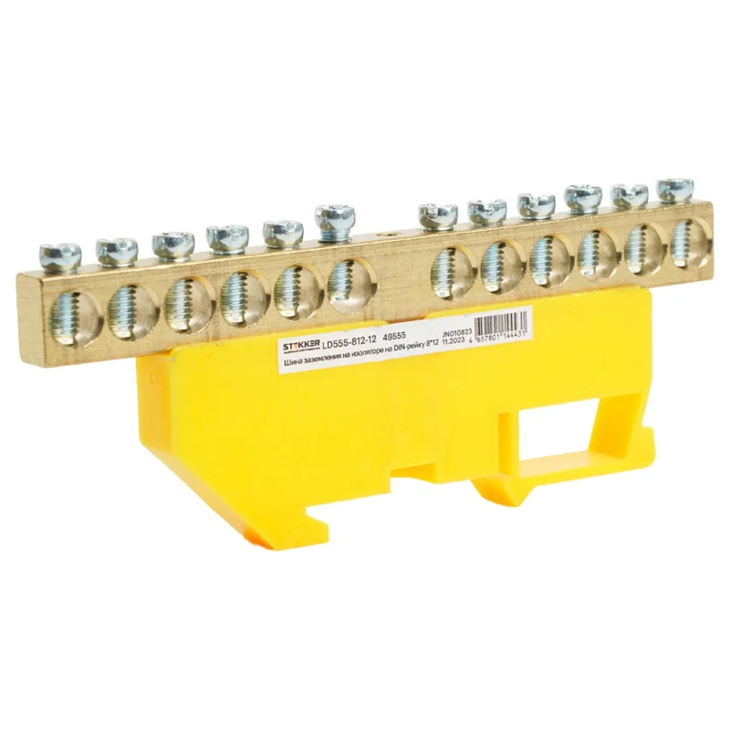 Π¨ΠΈΠ½Π° STEKKER "pe" Π½Π° ΠΈΠ·ΠΎΠ»ΡΡΠΎΡΠ΅ 8x12 Π½Π° din-ΡΠ΅ΠΉΠΊΡ 12 Π²ΡΠ²ΠΎΠ΄ΠΎΠ², ΠΆΠ΅Π»ΡΡΠΉ, ld555-812-12, 49555