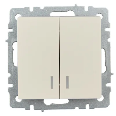 Выключатель IEK Brite двухклавишный встраиваемый бежевый с подсветкой (BR-V20-1-10-K10)