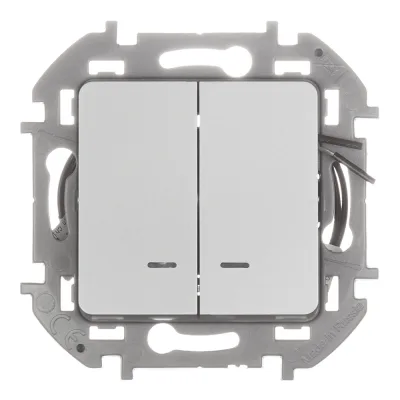 Выключатель Legrand Inspiria двухклавишный встраиваемый алюминий с подсветкой (673632)