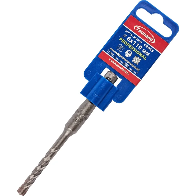 Бур по бетону Tsunami PROFESSIONAL Cross 6х110/60 мм, SDS-plus T10610300006110