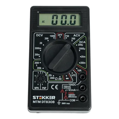 Мультиметр цифровой STEKKER MTM DT830B портативный,1999 отсчетов, батарея кро 49992