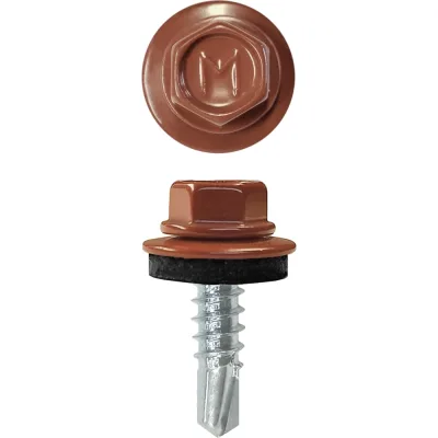 Кровельный саморез Rizzel 4,8x35 RAL 8029 сверло №1, 250 шт 00000339536