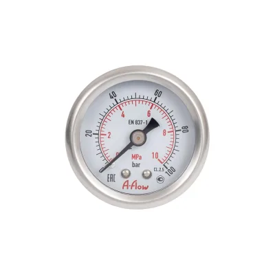 Манометр от 0 до 100 бар из нержавеющей стали, D40 мм, NPT 1/8", штуцер сзади по центру A-Flow G20-S-2N-40B-100bar