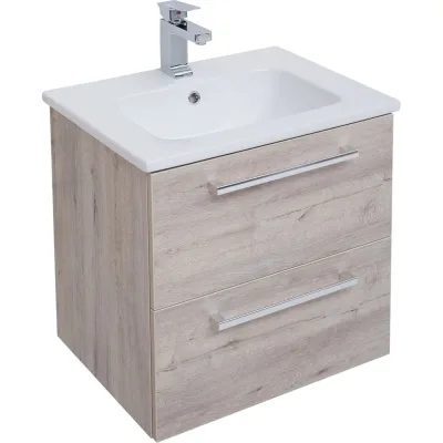 Подвесная тумба с раковиной Dreja GIO 60 см, 2 ящика, дуб кантри 77.0102D-640344 77.0102DK