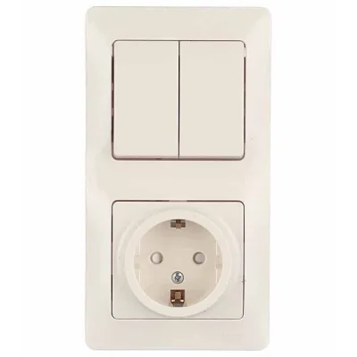 Блок выключатель и розетка Systeme Electric Glossa двухклавишный встраиваемый бежевый со шторками (GSL000274)