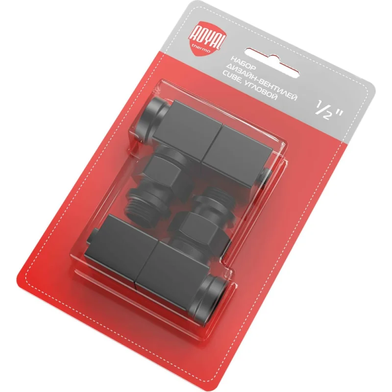 Набор дизайн-вентилей ROYAL THERMO CUBE угловой, черный, 1/2" НС-1422578
