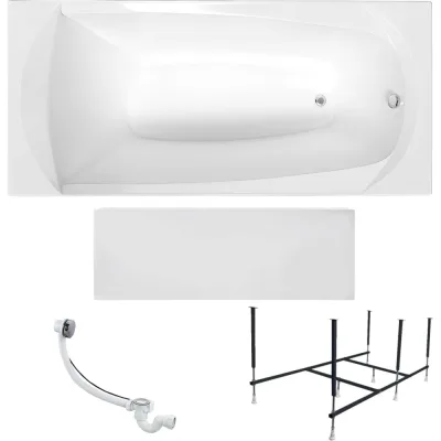 Акриловая ванна 1Marka 165x70 см ELEGANCE в наборе 4 в 1: прямоугольная ванна, фронтальная панель, усиленный металлический каркас, слив-перелив хром 01эл16570кп