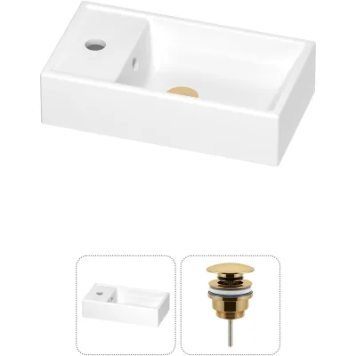 Раковина для ванной Wellsee WC Area в наборе 2 в 1: подвесная/накладная раковина; универсальный донный клапан в цвете золото 202011561