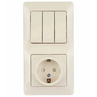 Блок выключатель и розетка Systeme Electric Glossa трехклавишный встраиваемый бежевый со шторками (GSL000278)