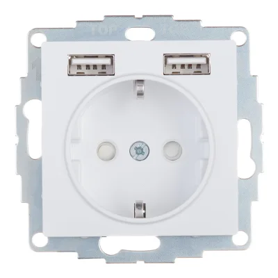 Розетка Systeme Electric AtlasDesign встраиваемая белая с заземлением 2хUSB-А (ATN000130)
