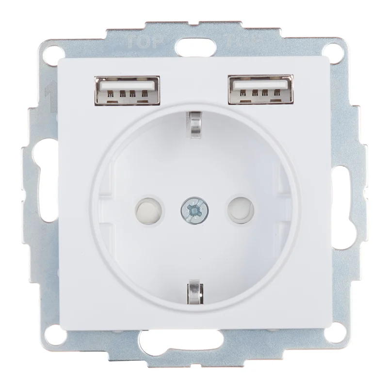 Розетка Systeme Electric AtlasDesign встраиваемая белая с заземлением 2хUSB-А (ATN000130)