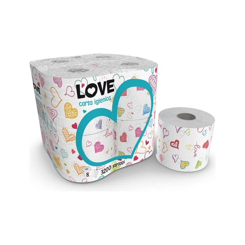 Туалетная бумага World Cart Love с рисунком, Kartika Collection, 3 слоя, 8 рулонов/200 листов KGLOV-TT-01