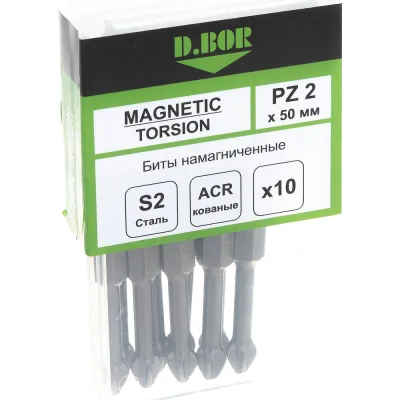 Биты намагниченные MAGNETIC (10 шт; Pz2; 50 мм; Torsion) D.BOR D-MTA-PZ02-050-010