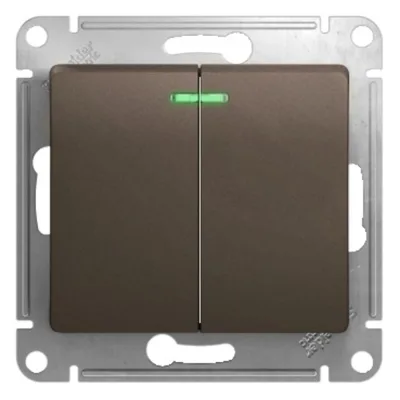 Выключатель Systeme Electric Glossa двухклавишный встраиваемый шоколад с подсветкой (GSL000853)