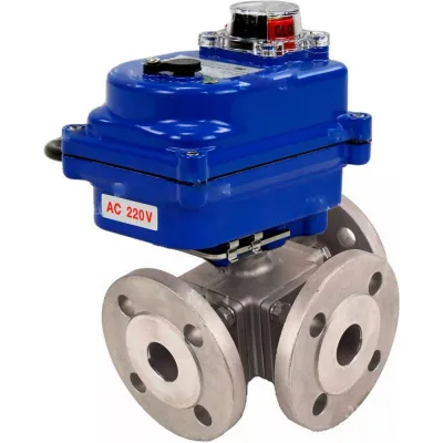 Шаровой кран DN.ru 316-316-PTFE L-тип Ду15 Ру16 3-ходовой, электропривод QT-003-24-blue D160-59427