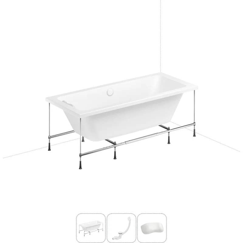 Акриловая ванна Lavinia Boho Pure 20220942R в наборе 4 в 1: акриловая ванна, каркас, слив-перелив, подголовник (цвет набора глянцевый белый) 20220942R