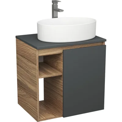 Тумба Bauedge Bau Dream Blackwood 60 правая, графит, раковина BAU Nimb 50х36, смеситель для раковины высокий Hotel Still нержавеющая сталь SD4230