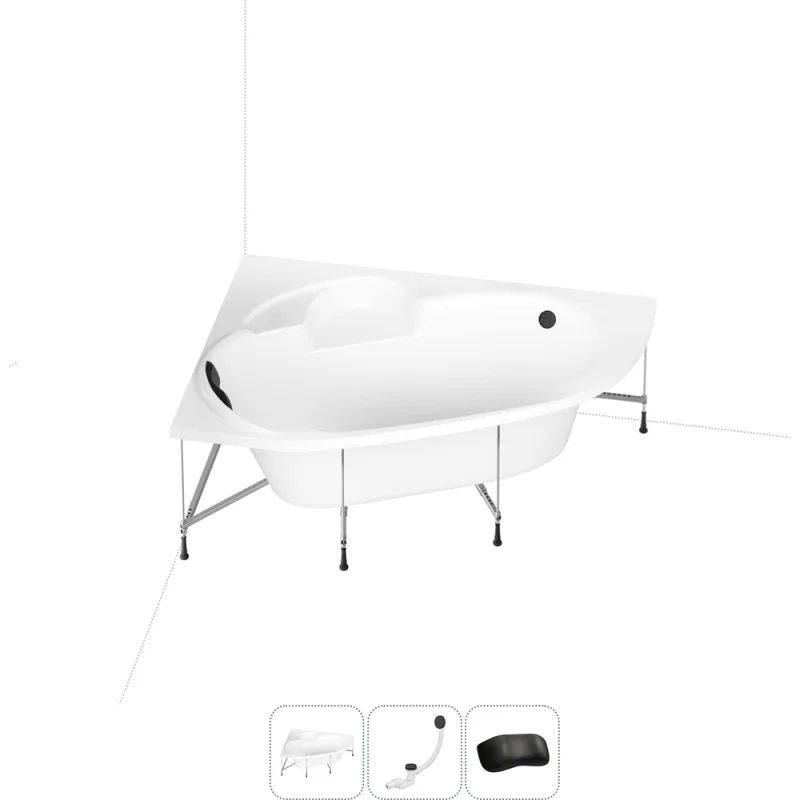 Акриловая ванна Lavinia Boho Bell Pro 20221015R в наборе 4 в 1: акриловая ванна, каркас, слив-перелив, подголовник (цвет набора матовый черный)