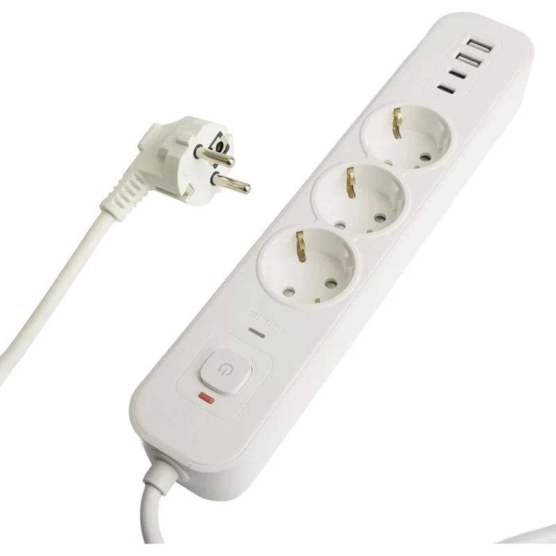 Сетевой фильтр STEKKER 3-местный с/з 3x1мм2, 3 м, 250В, 16А, 2 USB-A+2 Type-C 3, серия Nova, белый, 50100