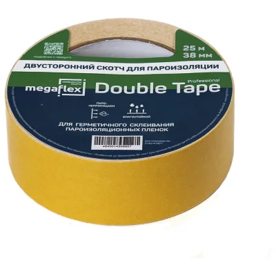 Двусторонняя клейкая лента для пароизоляции Megaflex double tape 38 мм, 25 м MEGDO.38.25