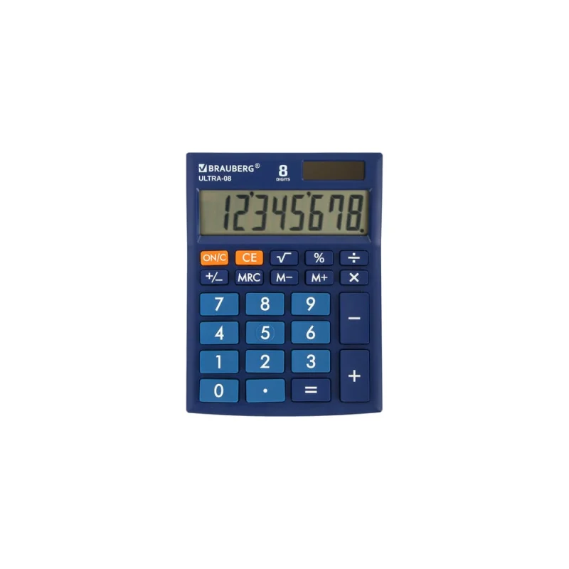 Настольный компактный калькулятор BRAUBERG ULTRA-08-BU, 154x115 мм, 8 разрядов, синий, 250508