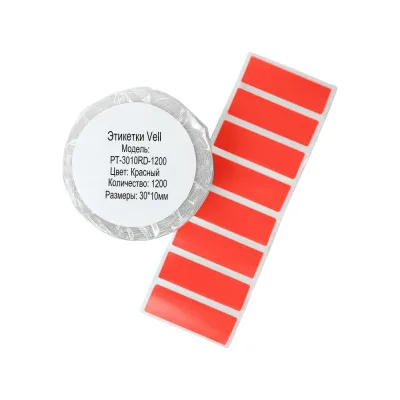 Этикетки для Puty PT-66DC и TM900N Vell (30 мм х 10 мм, красные, 1200 шт) 1349624