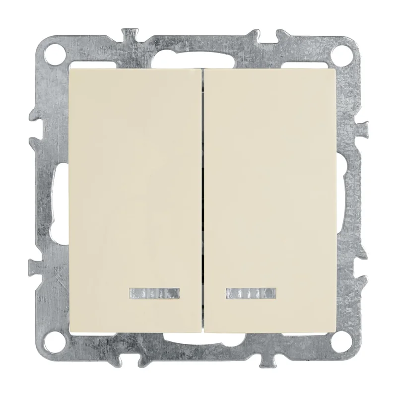 2-клавишный выключатель STEKKER с индикатором, механизм, PSW10-9102-02, 250В, 10А, серия Эрна, слоновая кость 39321