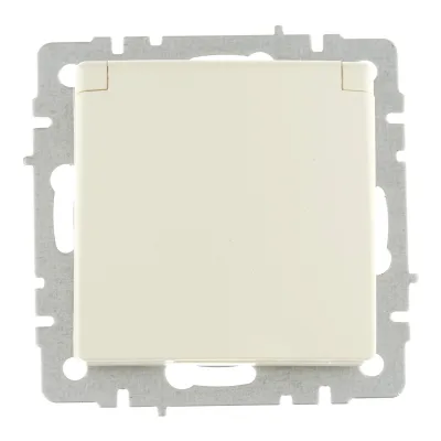Розетка IEK Brite встраиваемая бежевая с заземлением со шторками (BR-R16-16-K10)