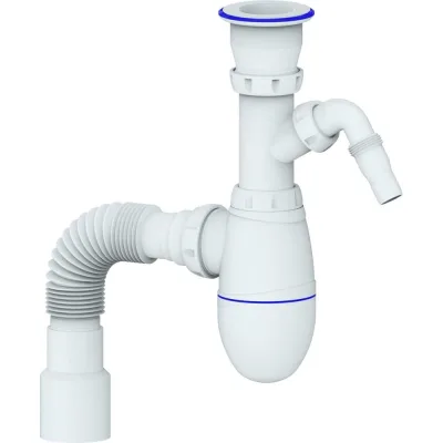 Сифон для мойки Unicorn, прикручивающийся выпуск 1 1/2" (Ø 40), отвод для стиралной машины, пластиковая чашка, винт 6x40, гибкое соединение Ø40x40/50 В320VP