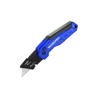 Нож алюминиевый складной WORKPRO быстрое открытие, синий WP211025