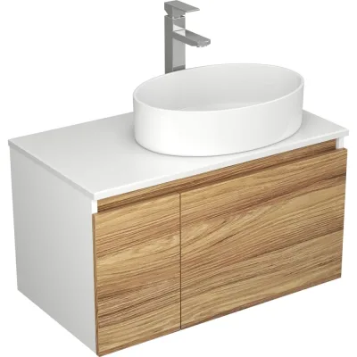 Комплект для ванной Bauedge 4 предмета (тумба Bau Dream Blackwood 80, раковина BAU Nimb 50x36, смеситель для раковины высокий Hotel Still, нержавеющая сталь, выпуск клик клак, хром) BD1580