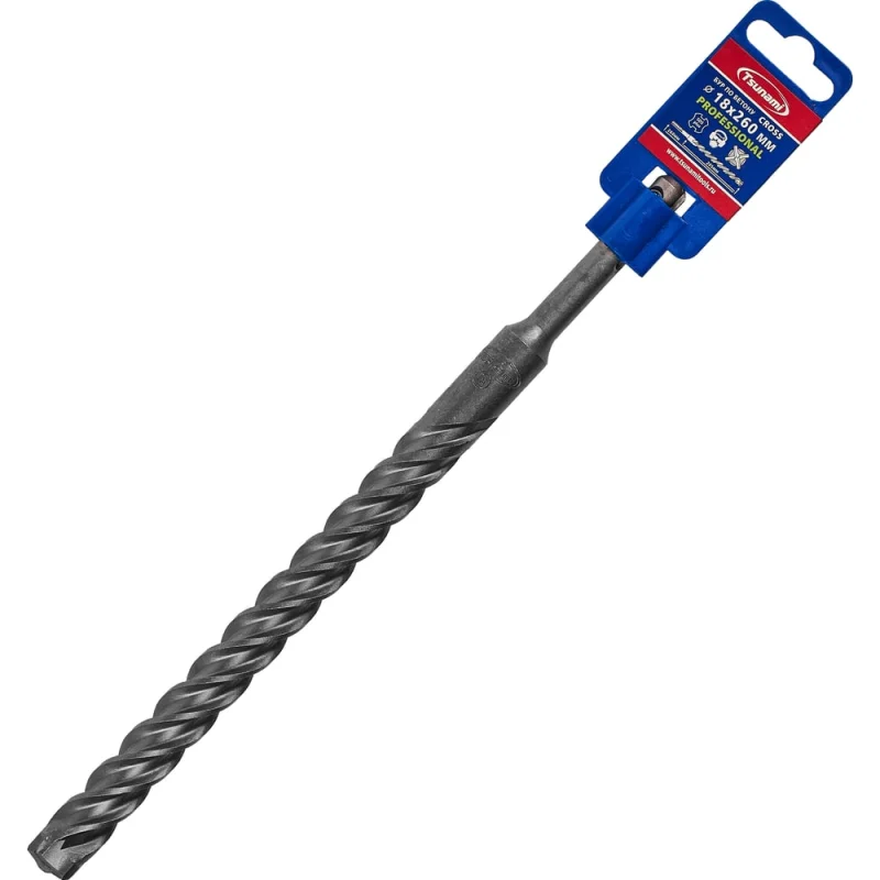 Бур по бетону Tsunami PROFESSIONAL Cross 18х260/200 мм, SDS-plus T10610300018260