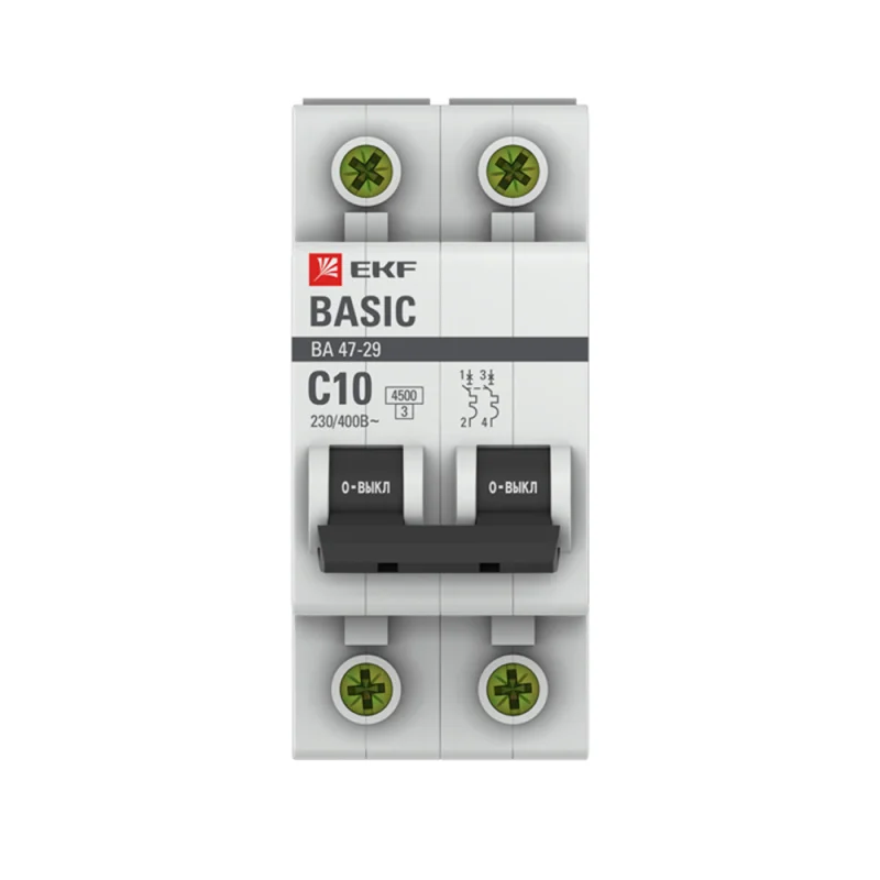 Автоматический выключатель модульный EKF Basic ВА 47-29 2P 10А тип C 4,5 кА 230 В (mcb4729-2-10C)