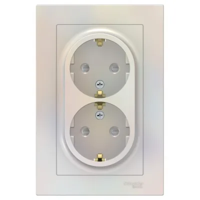Розетка двойная Systeme Electric AtlasDesign встраиваемая жемчуг с заземлением со шторками (ATN000426)
