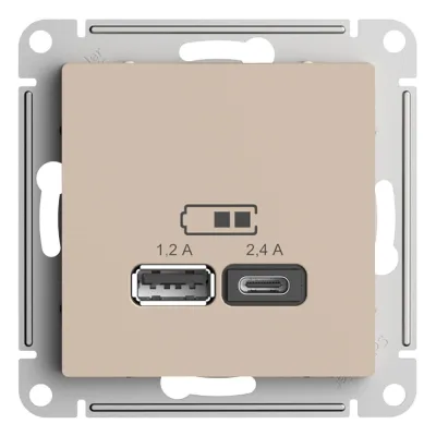 Розетка USB Systeme Electric AtlasDesign встраиваемая песочная USB-A/ Type-C (ATN001239)