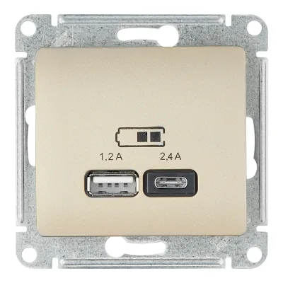 Розетка USB Systeme Electric Glossa встраиваемая титан USB-A/ Type-C (GSL000439)