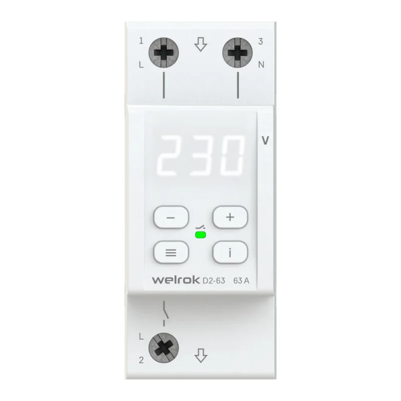 Реле напряжения модульное Welrok D2-63 220 В 63 А тип AC цифровое