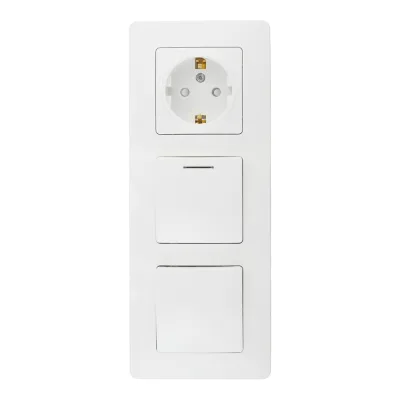 Блок выключатель и розетка Systeme Electric Blanca двухклавишный встраиваемый белый с подсветкой (BLNBS101111)