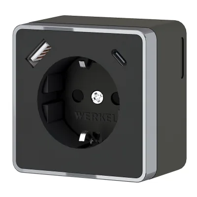Розетка Werkel Gallant накладная черная с заземлением со шторками с USB-A/ Type-C (a057702)