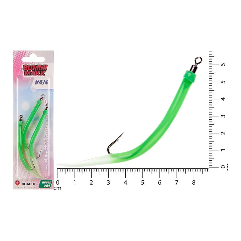 Крючок оснащенный кембриком HIGASHI Gummi Makk #4/0 (set-3pcs), #04 Green 05265_4226