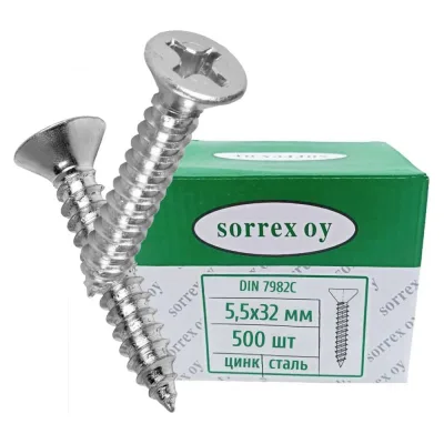 Саморез оцинкованный по металлу SORREX DIN 7982С 5,5x32 (500штук) 7982C-1-055-032 500