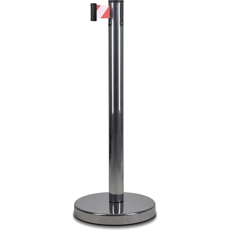 Стойка ограждения RUSBARRIER с лентой 5 м BSLN-327635 CHROME red/white