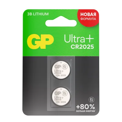 Батарейка GP Batteries Ultra+ Литий таблетка CR2025 3 В (2 шт.) (GP CR2025UP-2CCRSBC2/3891)
